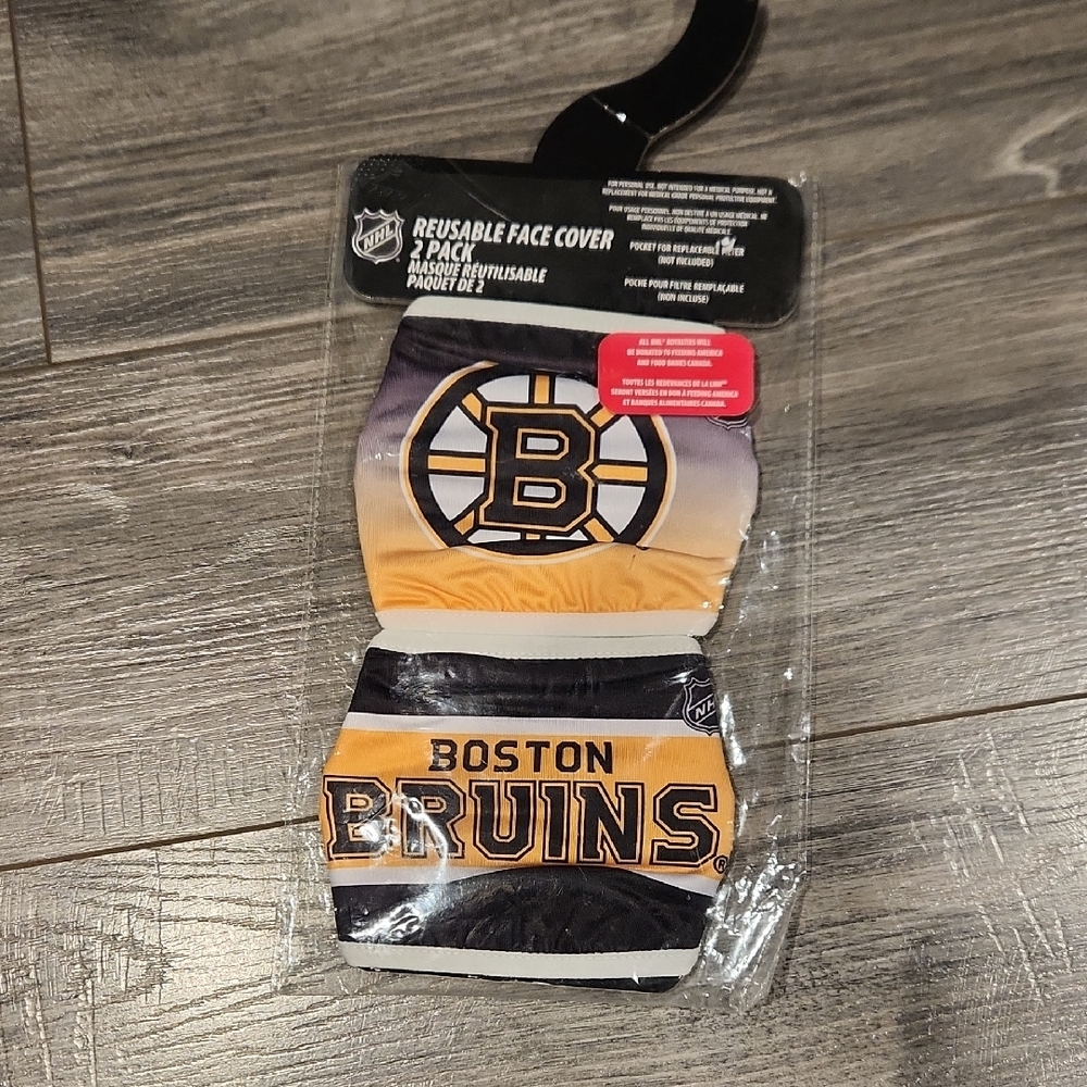 NWT NHL Boston Bruins Reusable Face Cover 2-Pack - Black and Gold